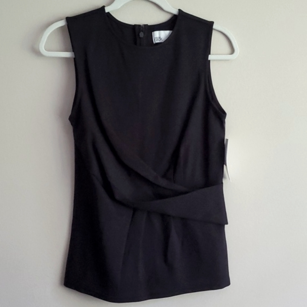 Nordstrom Rack Black Tailored Crossover Sleeveless Blouse, Zippered Back, Small